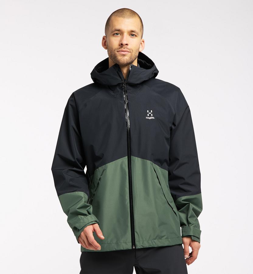 Haglöfs Mens Skuta Waterproof Jacket Black/Dark Green New Zealand 51263GLPO